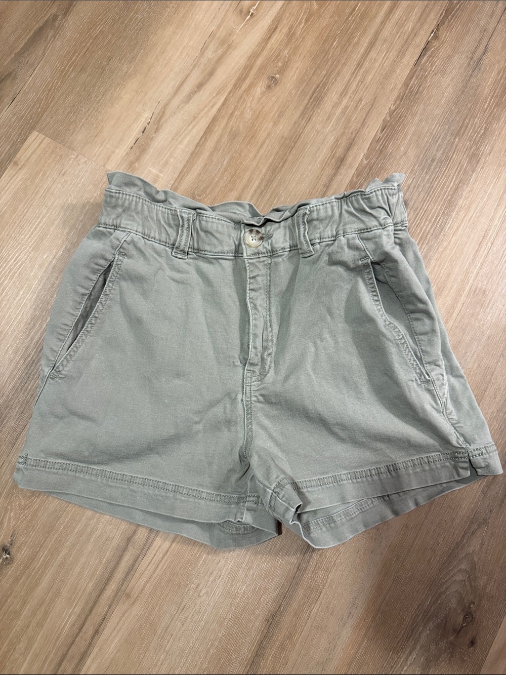BKE Sage Green Paperbag Waist Shorts